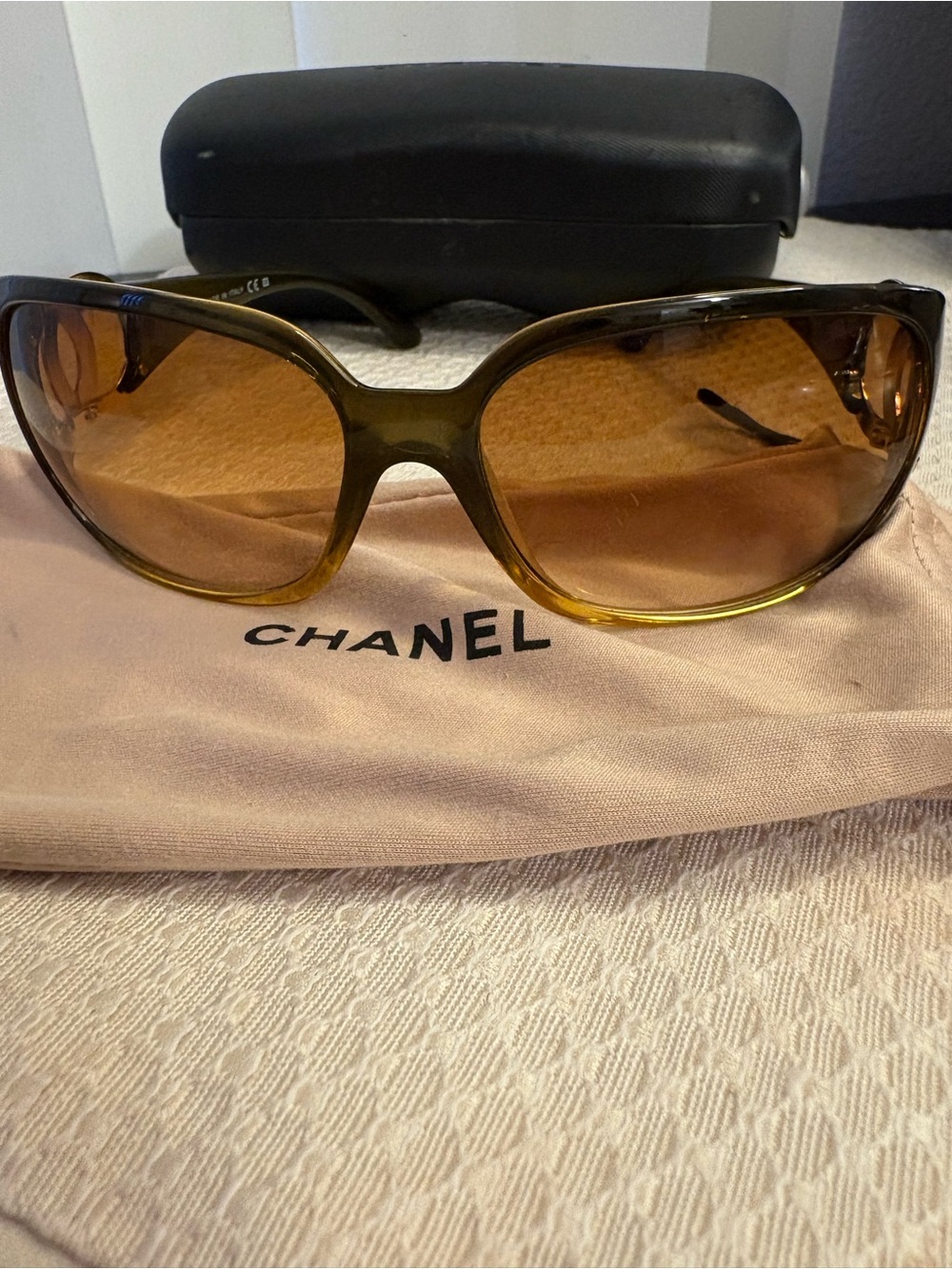 CHANEL Olive-to-Ambre Gradient Oversized Sunglasses